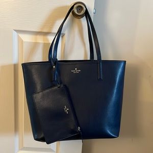 Kate Spade Navy Blue Leather Tote with Pouch